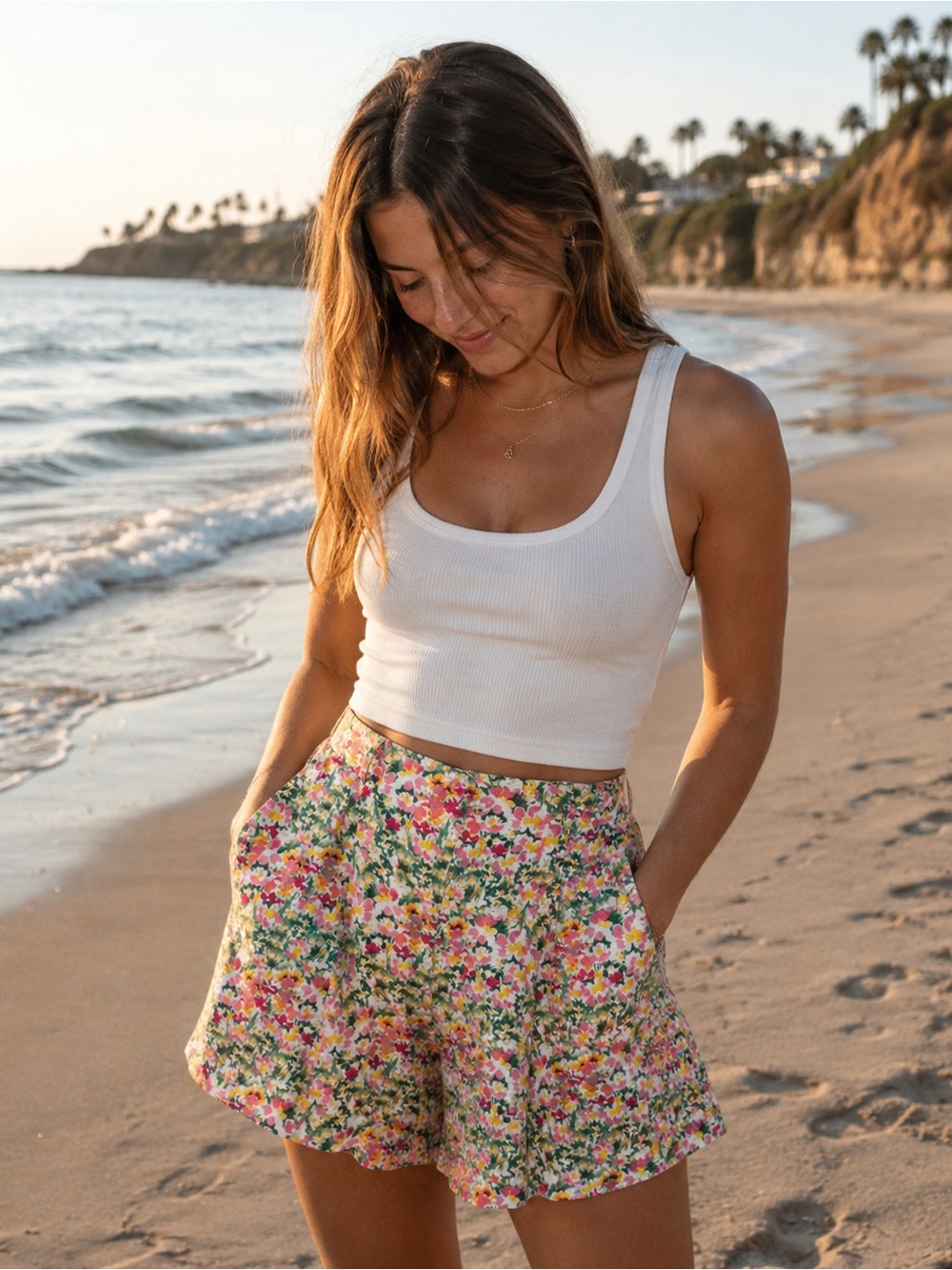 Floral Linen Shorts LOFT Cottagecore Boho beach vacation resort cruise flowers
